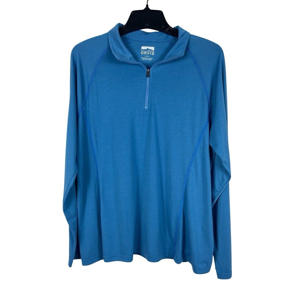 Orvis Men L Blue Quarter Zip Pullover Long Sleeve Performance Outdoor Fishing